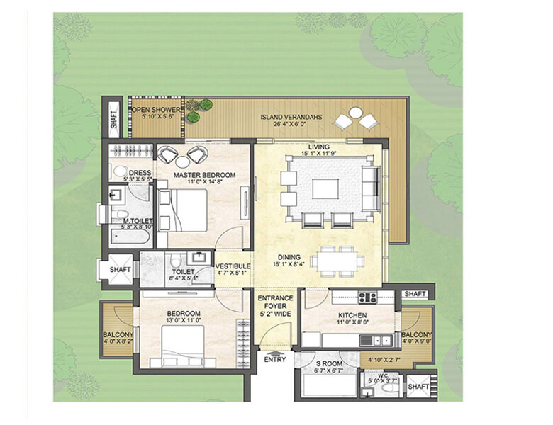 2 BHK + Study (1700 sq.ft.)